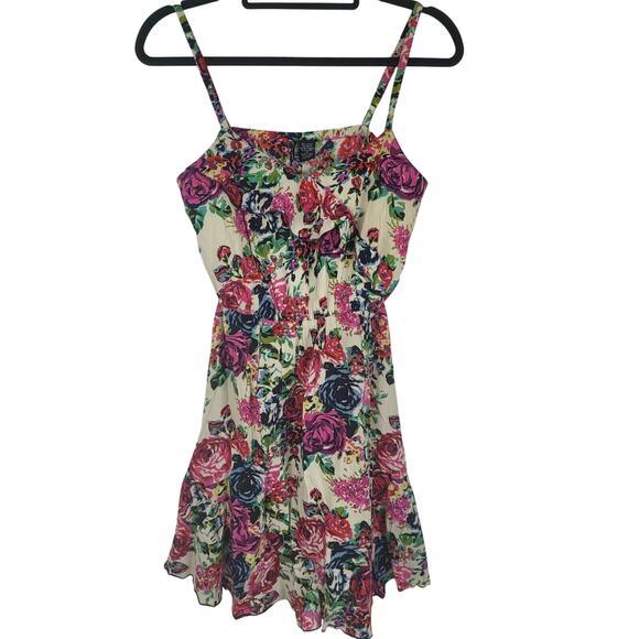 Fire Los Angelas Mini Dress S Womens Multicolor Floral Sleeveless Ruffled Midi - Picture 1 of 9